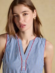Joules Clara Blue Striped Dropped Waist Summer Midi Dress - Image 3 of 8