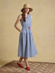 Joules Clara Blue Striped Dropped Waist Summer Midi Dress - Image 4 of 8