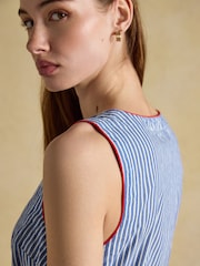 Joules Clara Blue Striped Dropped Waist Summer Midi Dress - Image 6 of 8