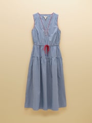 Joules Clara Blue Striped Dropped Waist Summer Midi Dress - Image 8 of 8