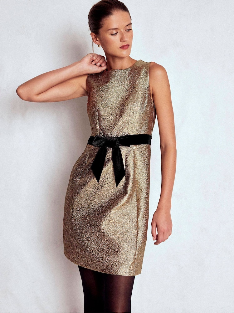 green emerald velvet dress Retrofete Charity Dress in Metallic Gold main image 0