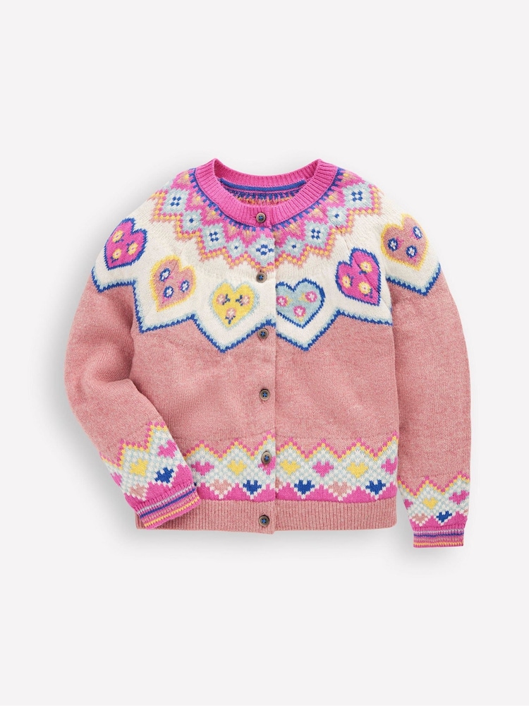 Boden Pink Heart Edie Fair Isle Cardigan - Image 1 of 3