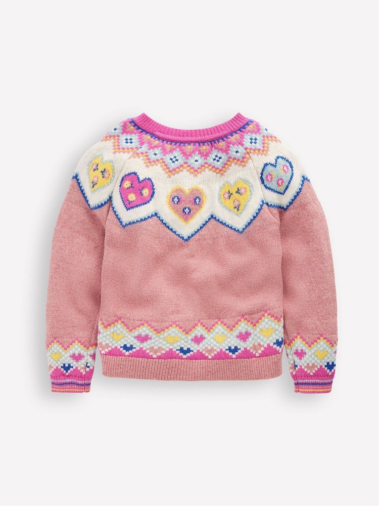 Boden Pink Heart Edie Fair Isle Cardigan - Image 2 of 3