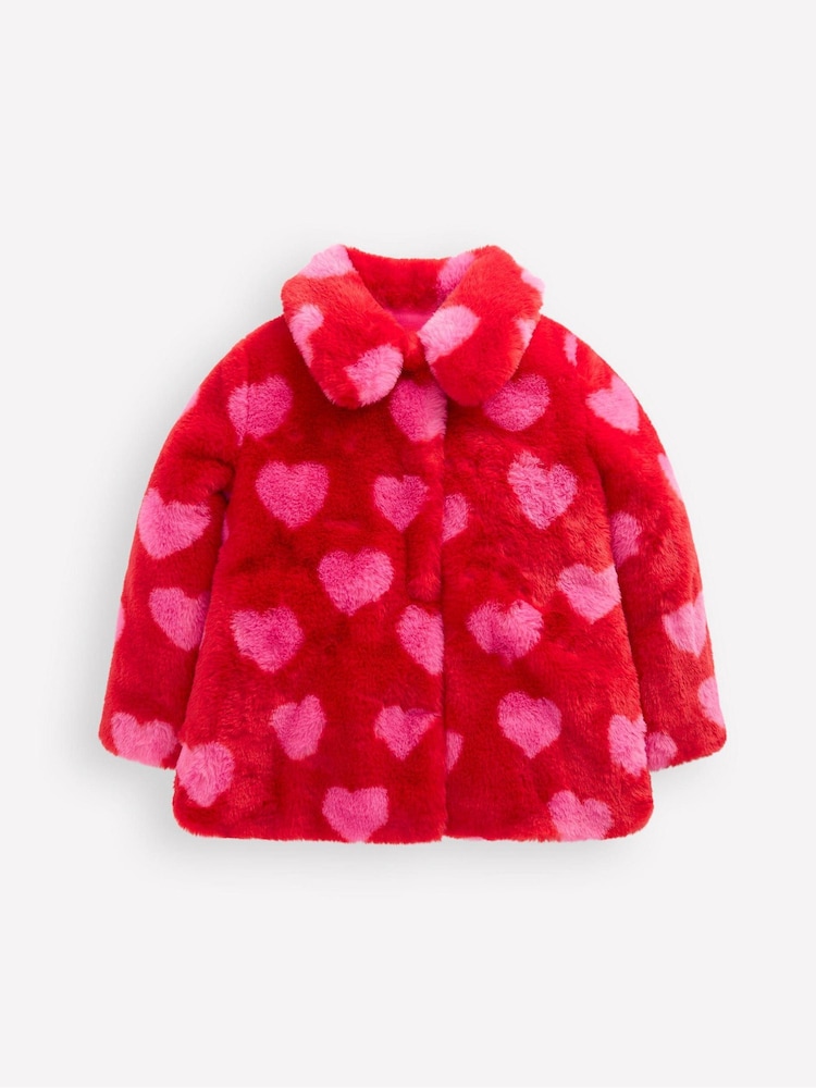Boden Red Heart Faux Fur Collared Coat - Image 1 of 5