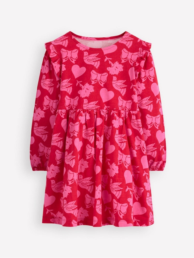 Boden Red Posie Long Sleeve Jersey Dress - Image 1 of 3