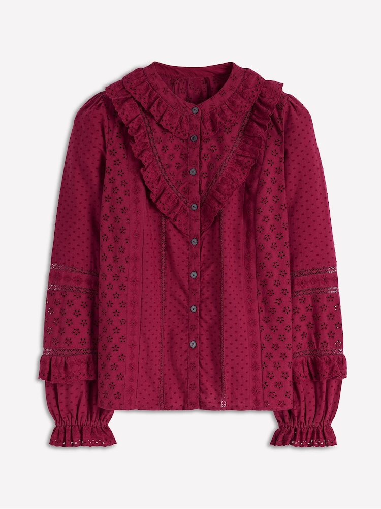 Boden Red Broderie Ruffle Top - Image 5 of 5 Boden Red Broderie Ruffle Top - Image 5 of 5