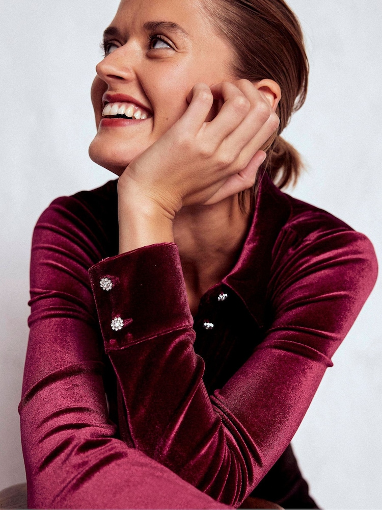 Boden Red Jewel Button Velvet Shirt - Image 1 of 5 Boden Red Jewel Button Velvet Shirt - Image 1 of 5