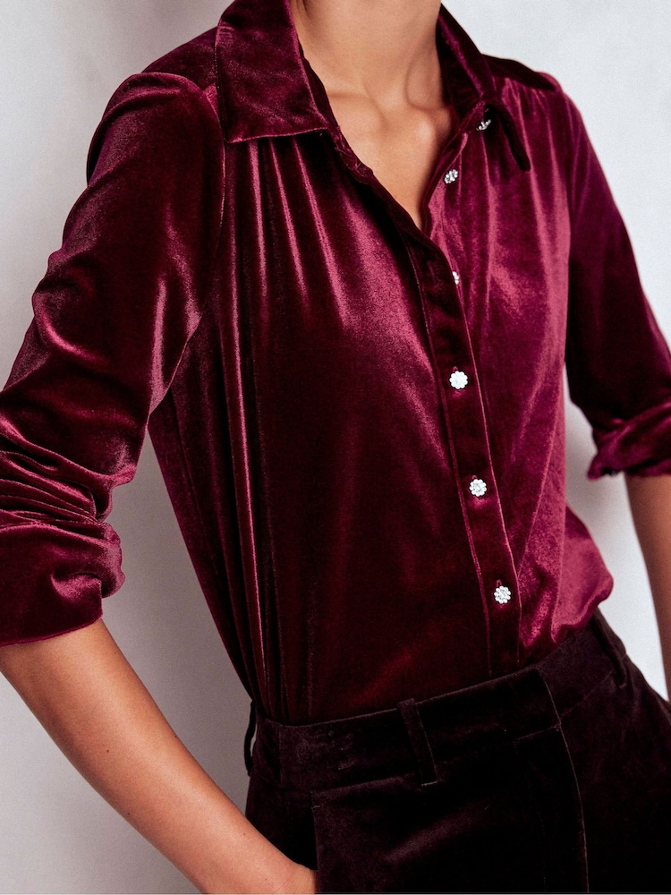 Boden Red Jewel Button Velvet Shirt - Image 2 of 5 Boden Red Jewel Button Velvet Shirt - Image 2 of 5