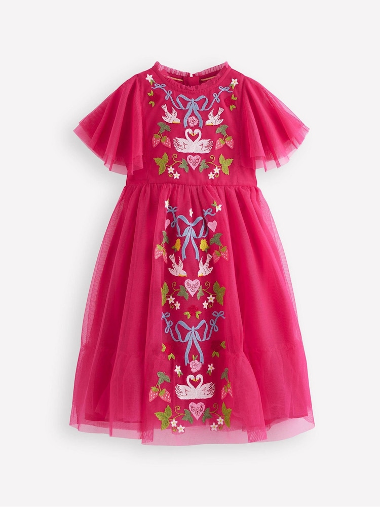 Boden Red Embroidered Tulle Dress - Image 1 of 3