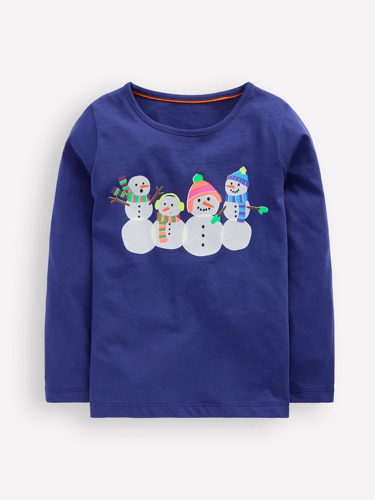 Boden Blue Snowman Long Sleeve Riso T-Shirt - Image 1 of 3 Boden Blue Snowman Long Sleeve Riso T-Shirt - Image 1 of 3