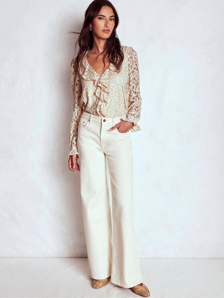 Boden Cream Ruffle Detail Lace Blouse - Image 1 of 5 Boden Cream Ruffle Detail Lace Blouse - Image 1 of 5