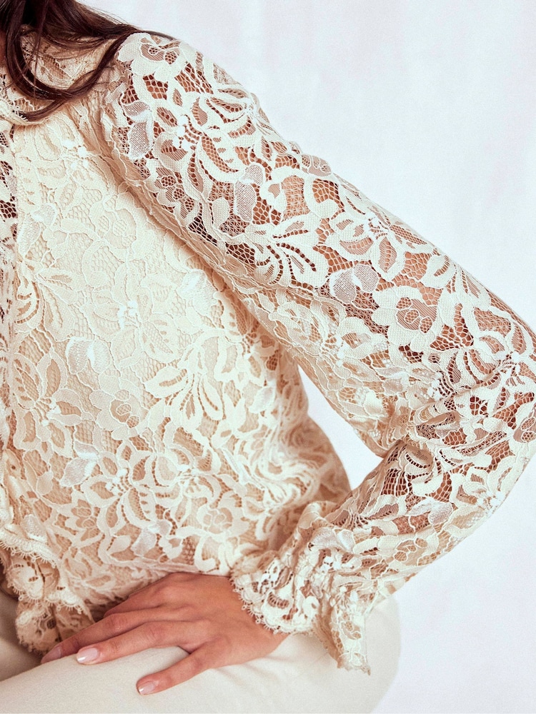 Boden Cream Ruffle Detail Lace Blouse - Image 2 of 5 Boden Cream Ruffle Detail Lace Blouse - Image 2 of 5
