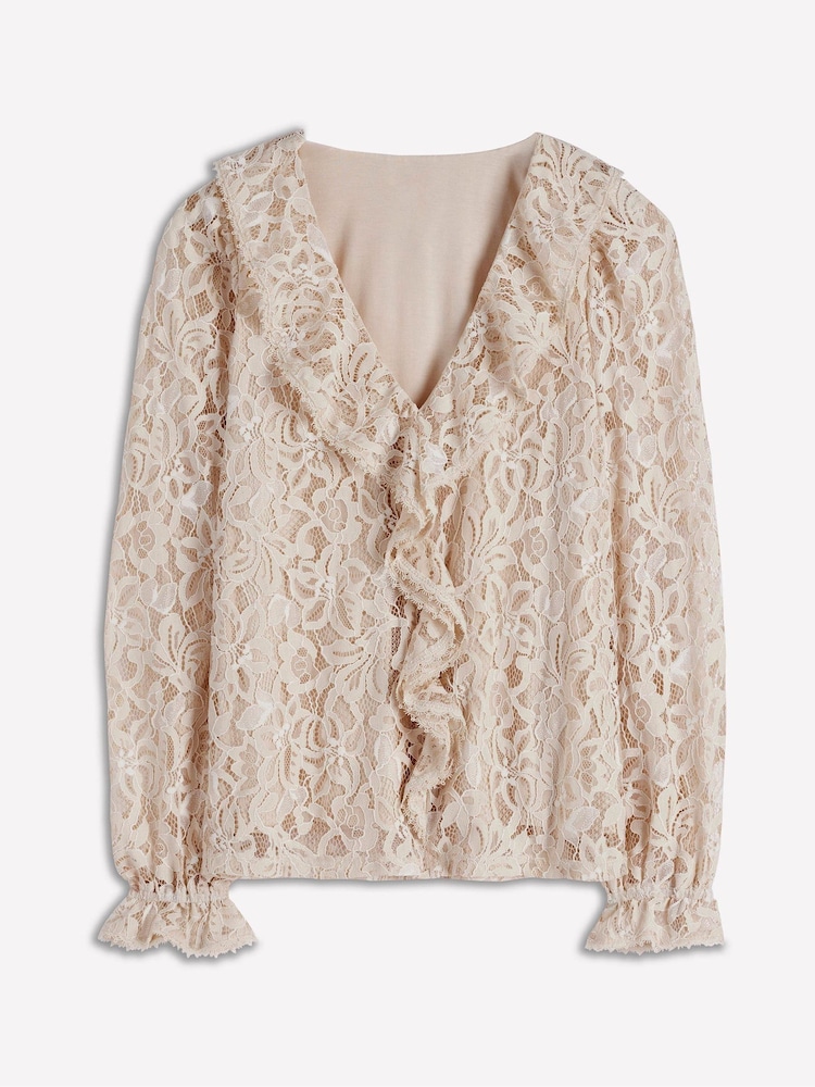 Boden Cream Ruffle Detail Lace Blouse - Image 5 of 5 Boden Cream Ruffle Detail Lace Blouse - Image 5 of 5