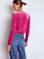 Boden Pink Flora V-neck Velvet Top - Image 3 of 5