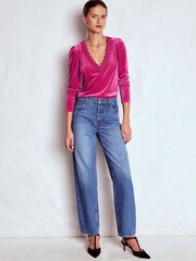 Boden Pink Flora V-neck Velvet Top - Image 4 of 5