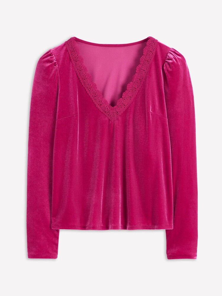 Boden Pink Flora V-neck Velvet Top - Image 5 of 5