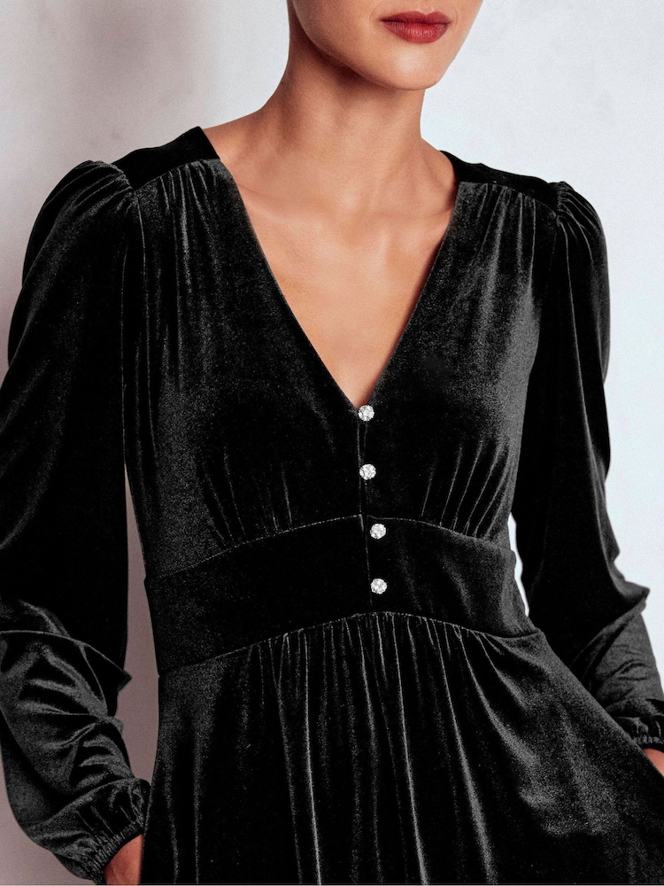 Boden Women's Jocelyn Short Velvet Dress in Black | Size 6