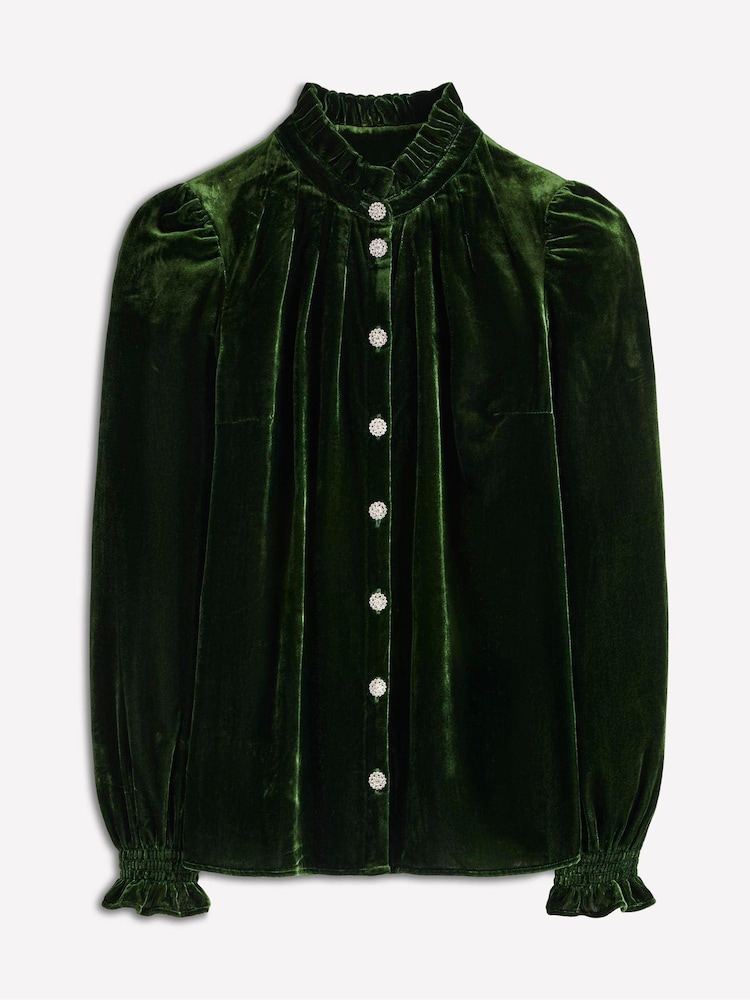 Boden Green Lorna Pleat Neck Velvet Top - Image 6 of 6 Boden Green Lorna Pleat Neck Velvet Top - Image 6 of 6