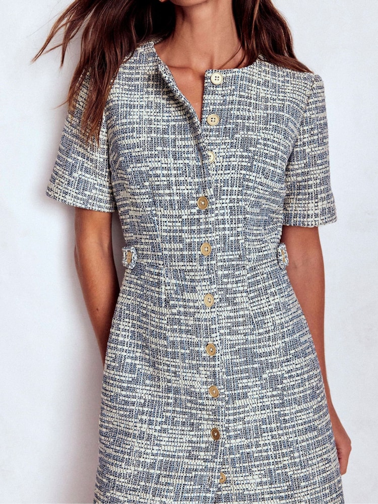 Boden Blue Textured Tab Short Dress - Image 2 of 5 Boden Blue Textured Tab Short Dress - Image 2 of 5
