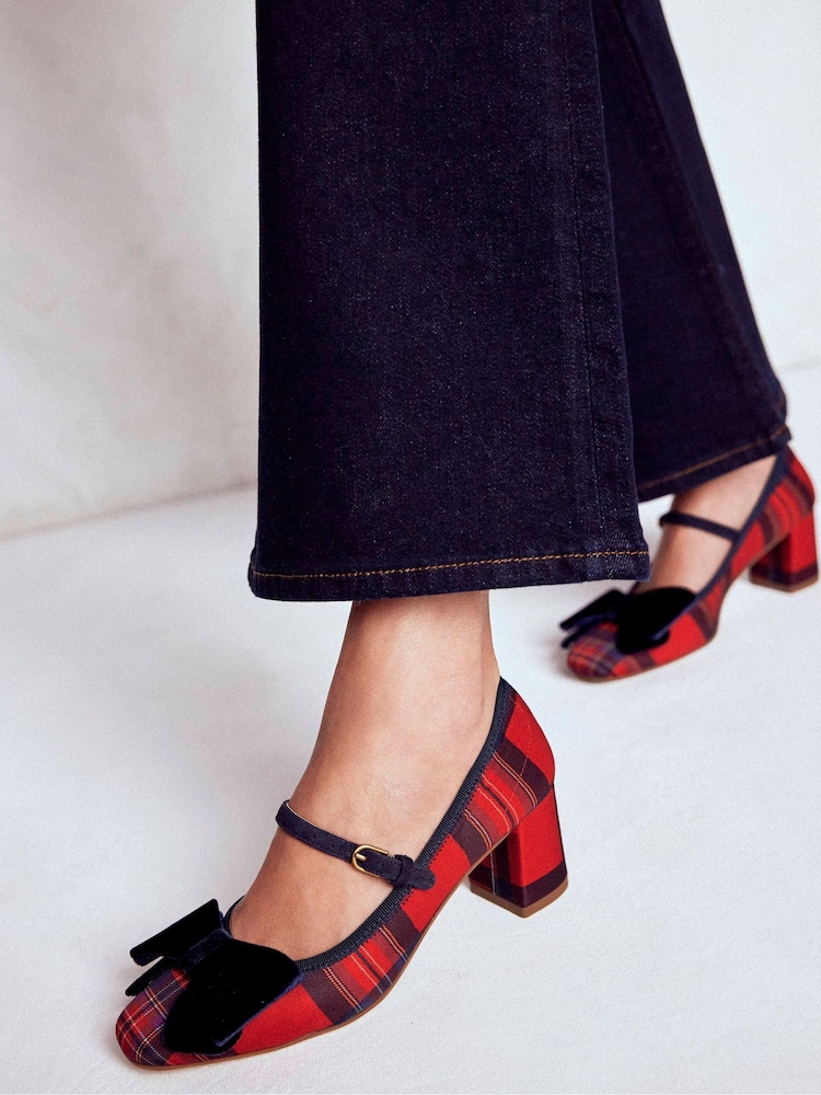 Boden Red Embellished Bow Block Heels - Image 1 of 6