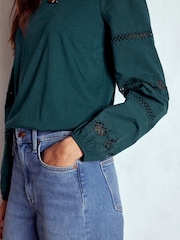 Boden Blue Millie Lace Mix Top - Image 2 of 6