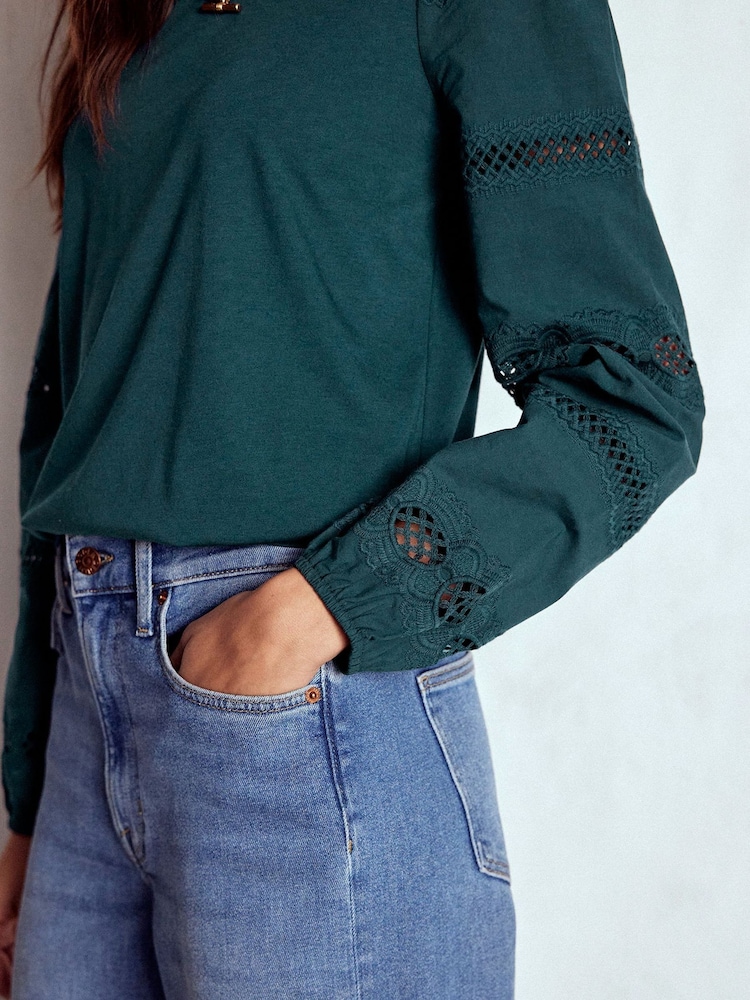 Boden Blue Millie Lace Mix Top - Image 2 of 6