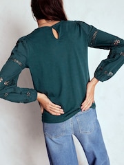 Boden Blue Millie Lace Mix Top - Image 3 of 6