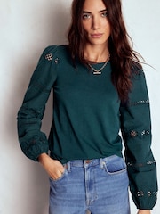 Boden Blue Millie Lace Mix Top - Image 4 of 6