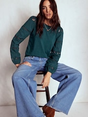 Boden Blue Millie Lace Mix Top - Image 5 of 6