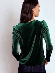 Boden Green Flora V-neck Velvet Top - Image 3 of 5