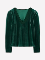 Boden Green Flora V-neck Velvet Top - Image 5 of 5