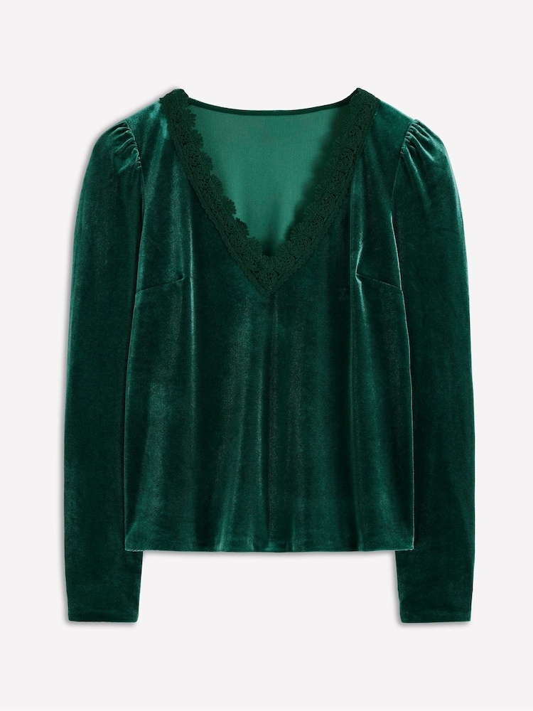 Boden Green Flora V-neck Velvet Top - Image 5 of 5 Boden Green Flora V-neck Velvet Top - Image 5 of 5