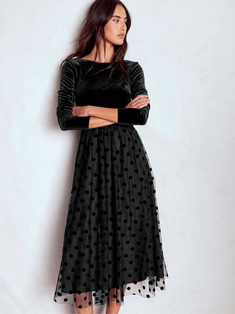 Boden Black Velvet Bodice Jersey Dress - Image 2 of 6 Boden Black Velvet Bodice Jersey Dress - Image 2 of 6