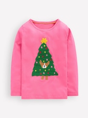 Boden Pink Christmas Long Sleeve Boucle T-shirt - Image 1 of 3
