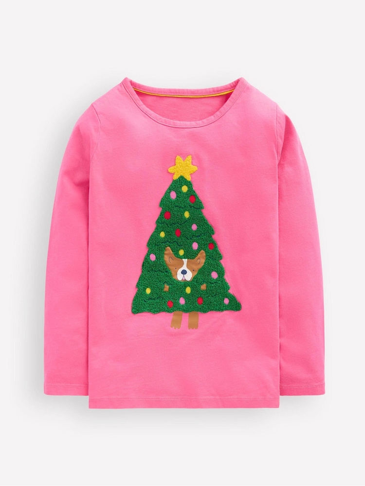 Boden Pink Christmas Long Sleeve Boucle T-shirt - Image 1 of 3