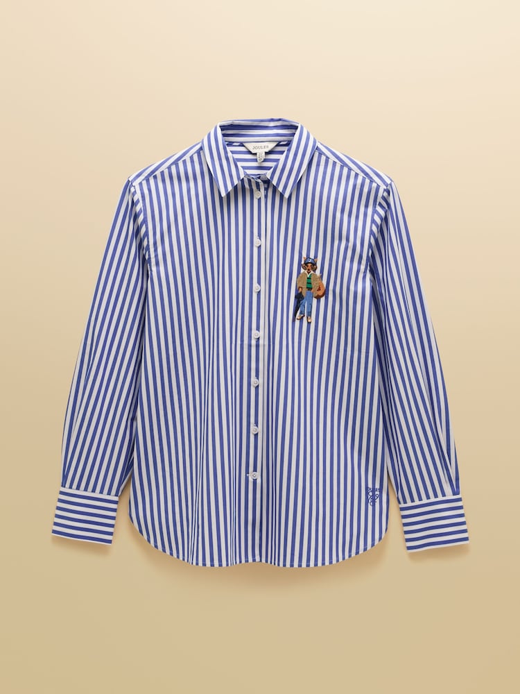 Joules Blue Stripe Jonty Embroidered Boyfriend Poplin Shirt - Image 10 of 10