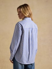 Joules Blue Stripe Jonty Embroidered Boyfriend Poplin Shirt - Image 2 of 10