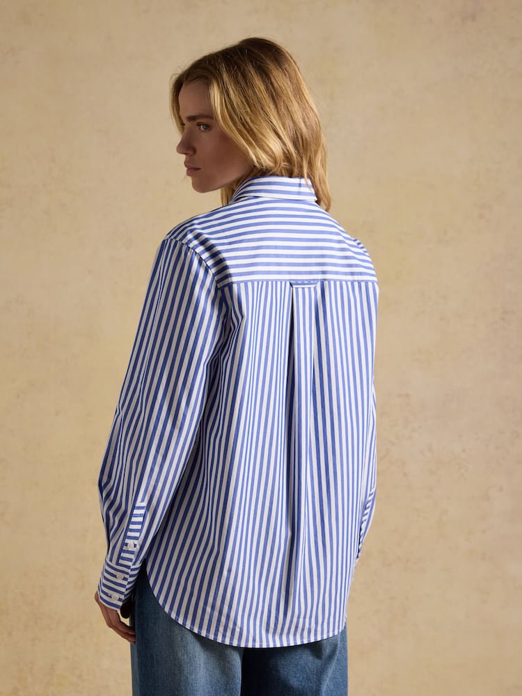 Joules Blue Stripe Jonty Embroidered Boyfriend Poplin Shirt - Image 2 of 10