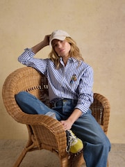 Joules Blue Stripe Jonty Embroidered Boyfriend Poplin Shirt - Image 3 of 10