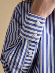 Joules Blue Stripe Jonty Embroidered Boyfriend Poplin Shirt - Image 4 of 10
