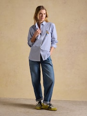 Joules Blue Stripe Jonty Embroidered Boyfriend Poplin Shirt - Image 5 of 10