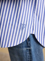 Joules Blue Stripe Jonty Embroidered Boyfriend Poplin Shirt - Image 6 of 10