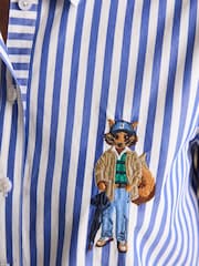Joules Blue Stripe Jonty Embroidered Boyfriend Poplin Shirt - Image 9 of 10