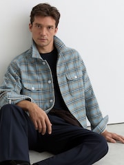 Reiss Soft Blue Multi Mcfadden Wool-Blend Twin-Pocket Check Overshirt - Image 1 of 7