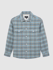 Reiss Soft Blue Multi Mcfadden Wool-Blend Twin-Pocket Check Overshirt - Image 2 of 7