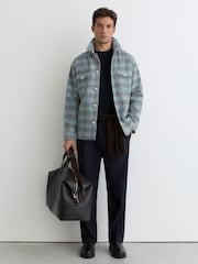 Reiss Soft Blue Multi Mcfadden Wool-Blend Twin-Pocket Check Overshirt - Image 3 of 7