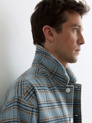 Reiss Soft Blue Multi Mcfadden Wool-Blend Twin-Pocket Check Overshirt - Image 5 of 7