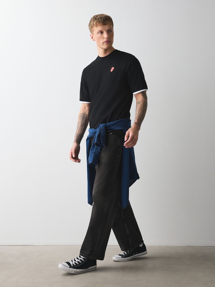 Black License Rolling Stones Plain Embroidered T-Shirt - Image 2 of 7