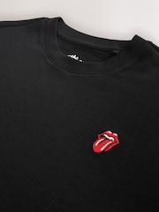 Black License Rolling Stones Plain Embroidered T-Shirt - Image 6 of 7