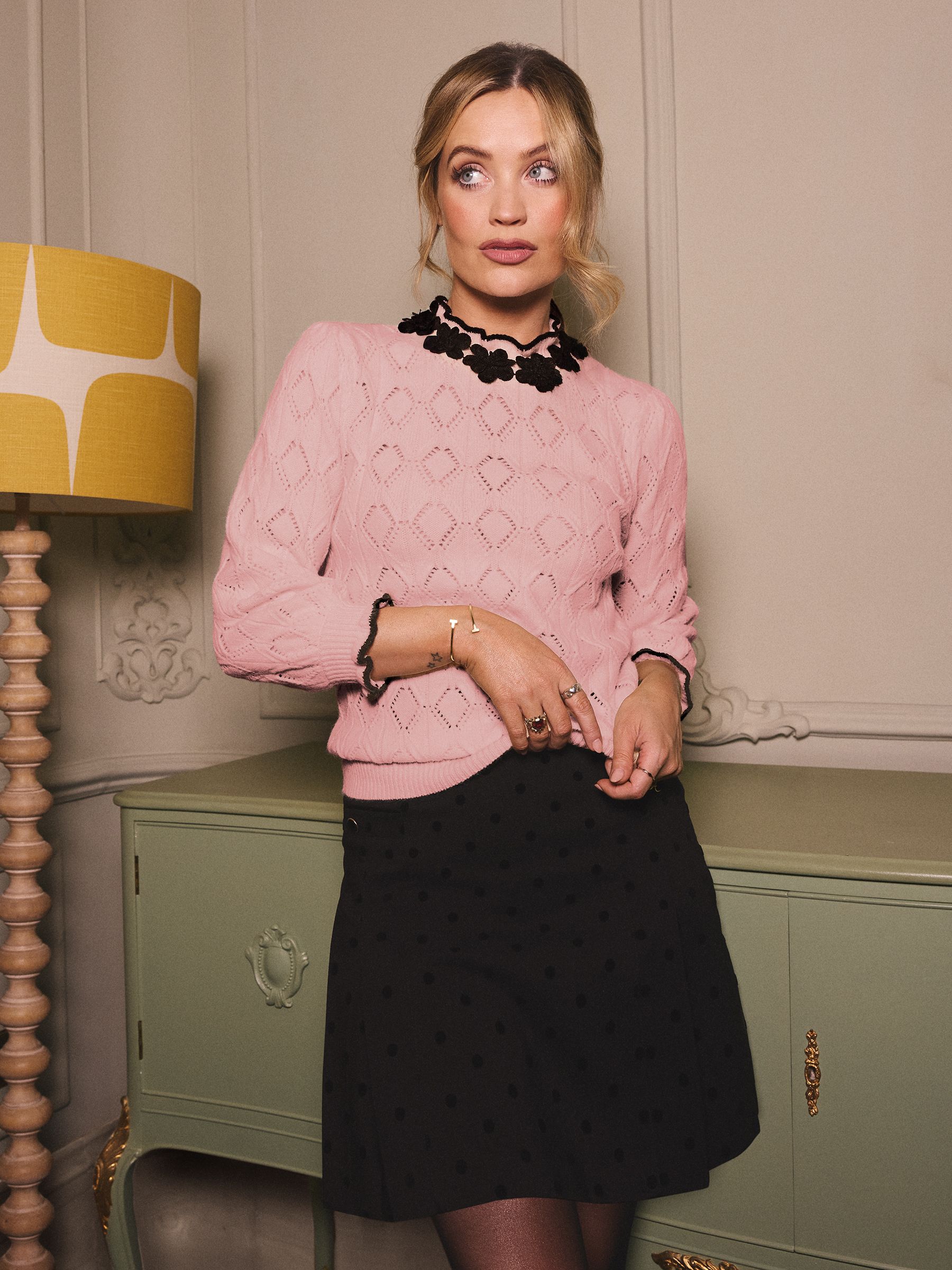 Buy Love & Roses Pale Pink 3D Flower Trim Pointelle Jumper from